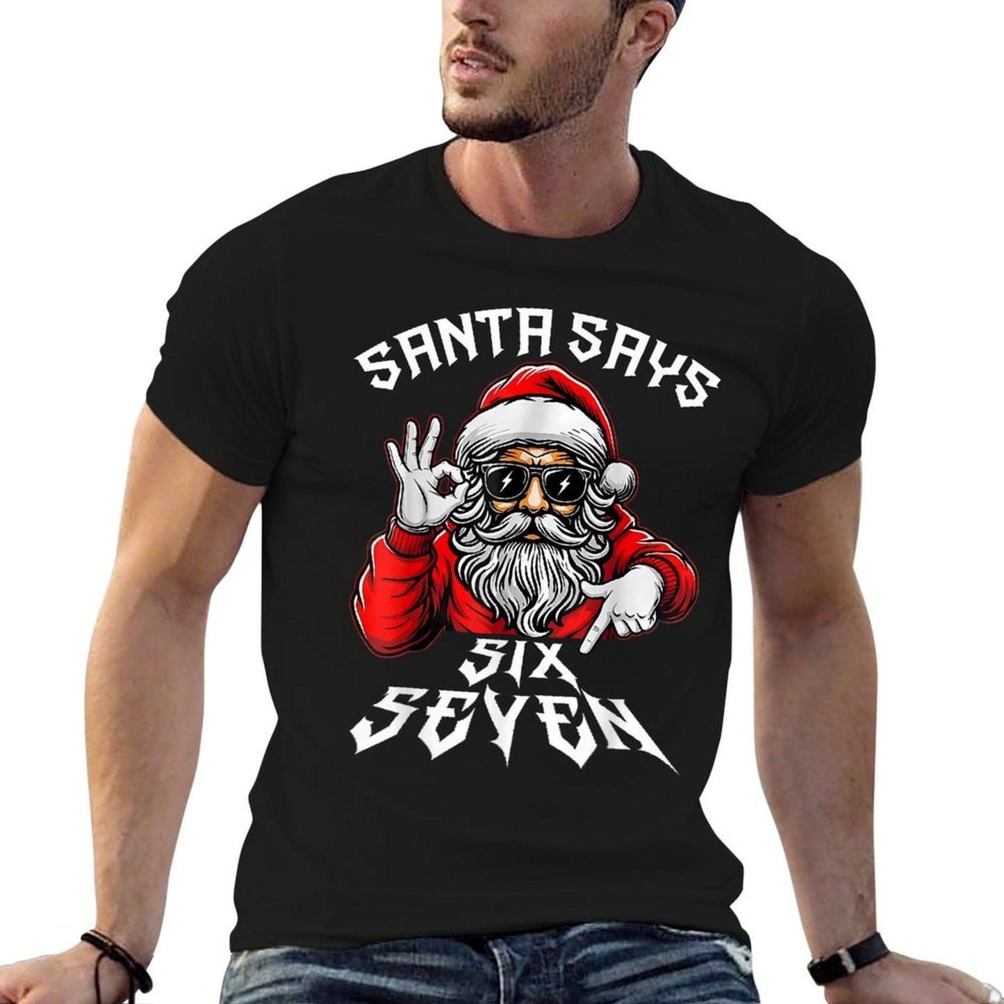 Christmas Santa 6 7 Six Seven Gen Z Alpha Meme Slang Xmas  Slim-fit Cut T-Shirt