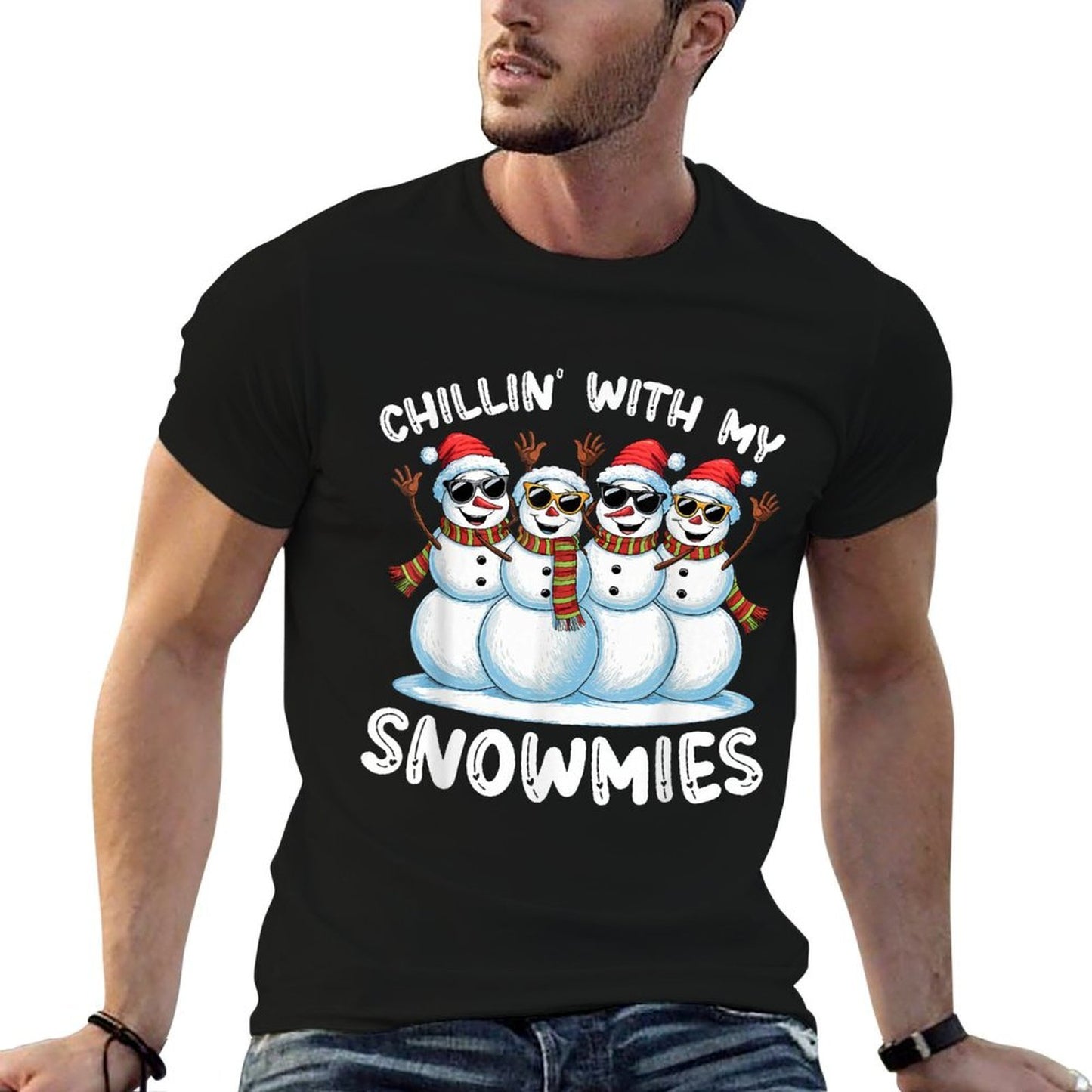 Snowman Christmas Chillin With My Snowmies Ugly  Trendy Pattern T-Shirt