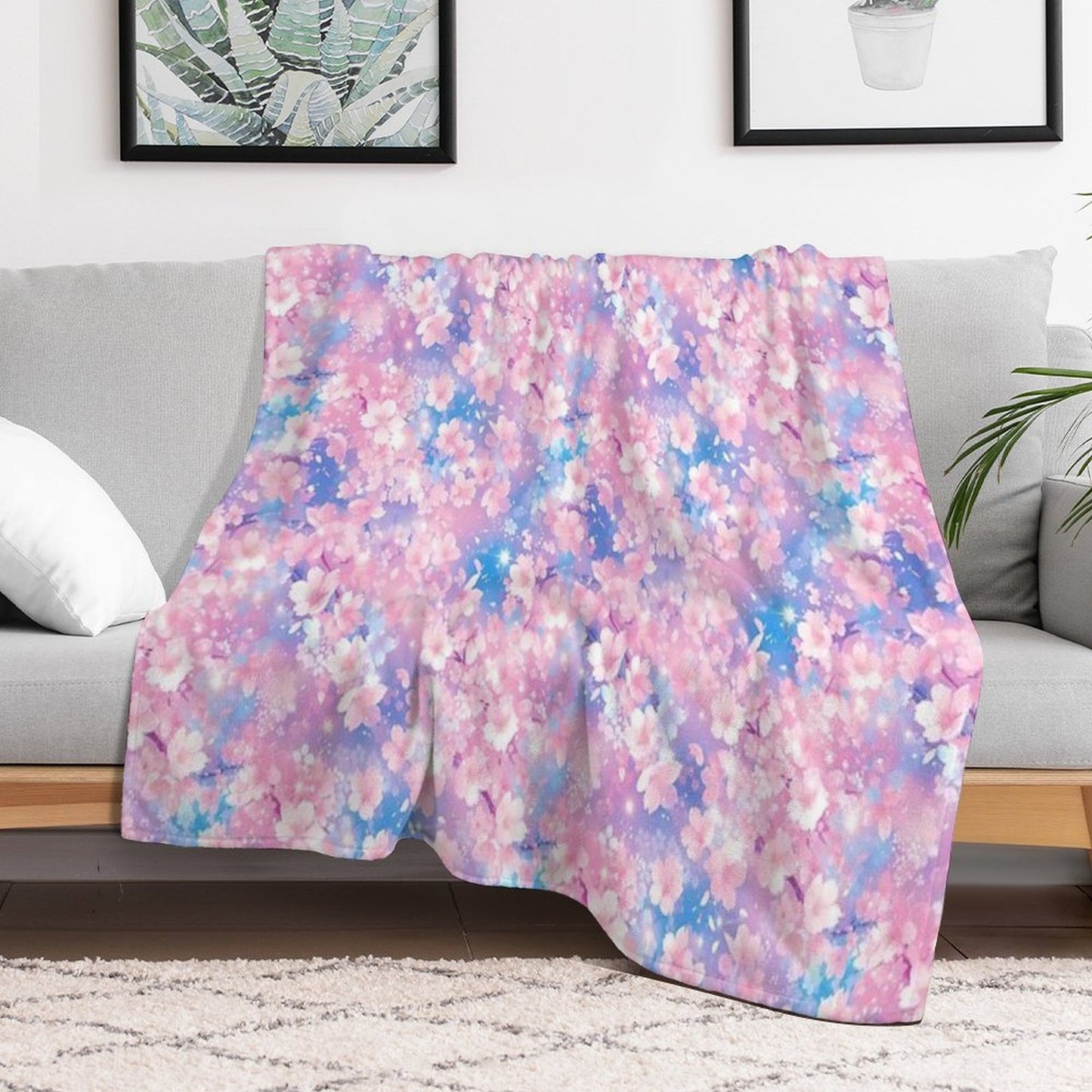 Anime Flowers Composition, Floral Theme, Seamless Pattern All-season Throw Blanket