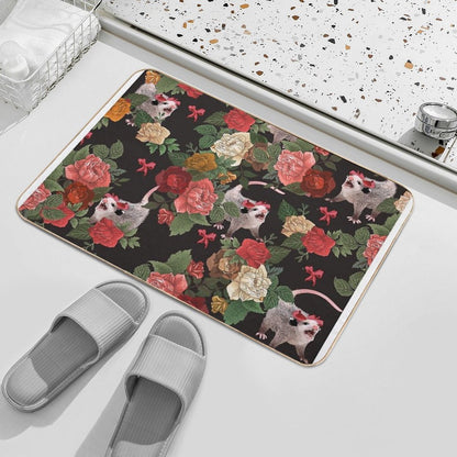 Opossum Floral Pattern  Dirt-Trapping Bath Mat