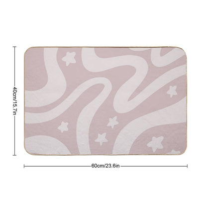 Retro Liquid Swirl & Stars Abstract Pattern Gray Pink  Easy To Clean Bath Mat