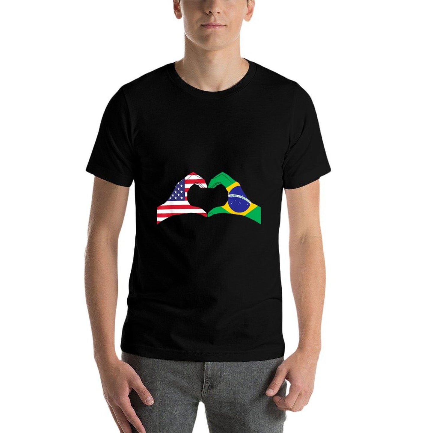 Half Brazilian Half American USA Brazil Culture Patriot Love  Ribbed Collar T-Shirt