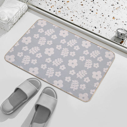 Mid Century Modern Flowers & Leaves, Cute Retro Pattern, Stone Blue  Rapid-Drying Bath Mat