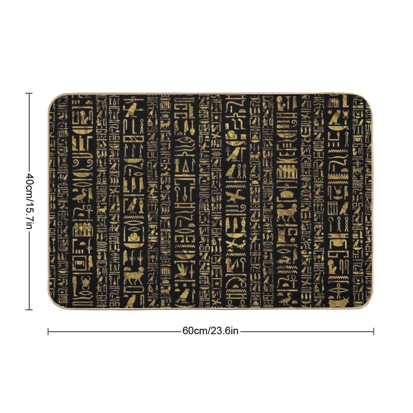 Egyptian Hieroglyphs Vintage Gld on Black  Stain-Proof Bath Mat