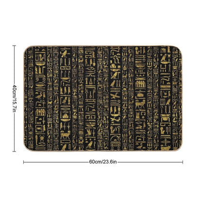 Egyptian Hieroglyphs Vintage Gld on Black  Stain-Proof Bath Mat