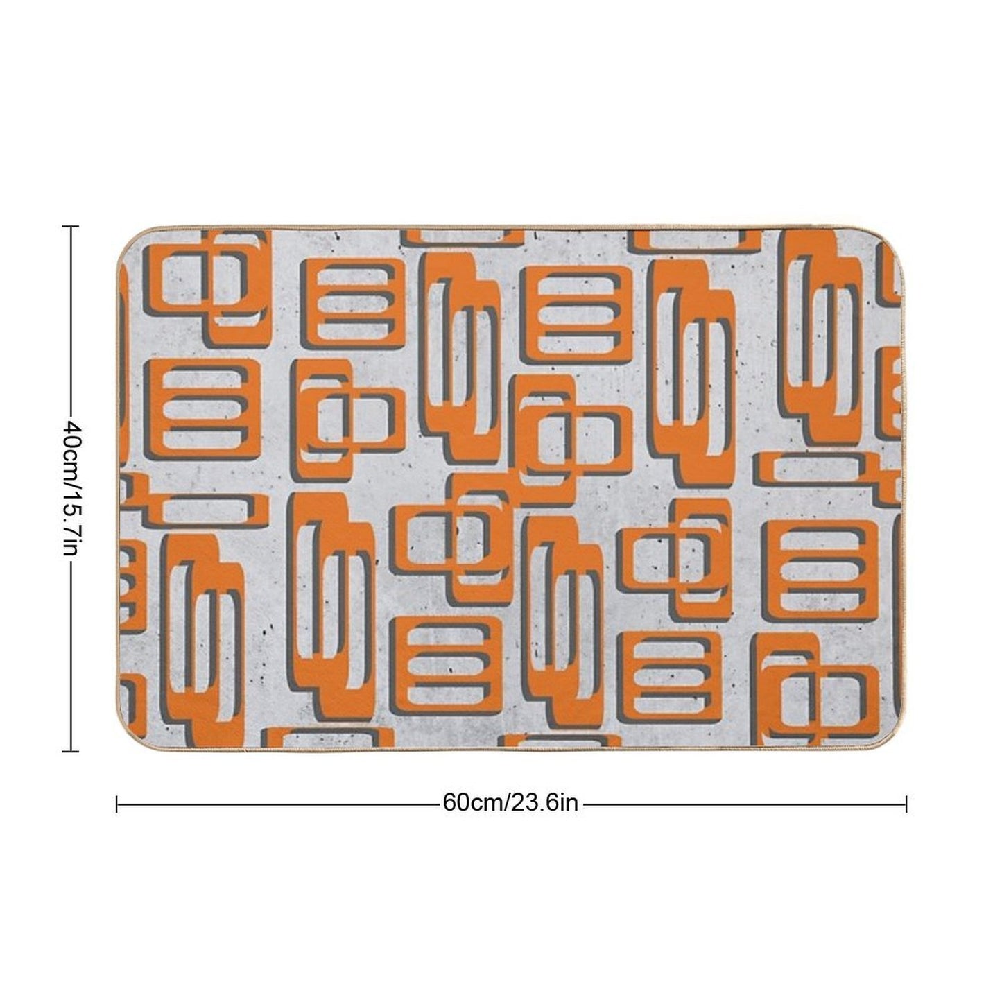 Mid Century Modern Oblongs Concrete Gray And Orange Durable Bath Mat