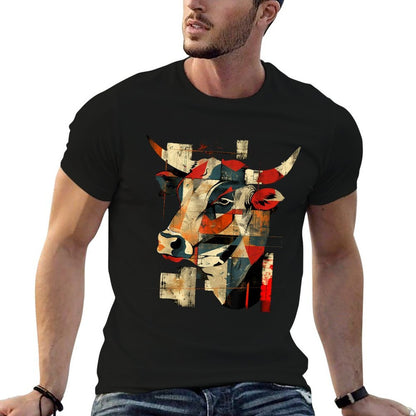 Artsy Bull Rider on Abstract Men Women Rodeo Bull Riding  Fade-proof Color T-Shirt