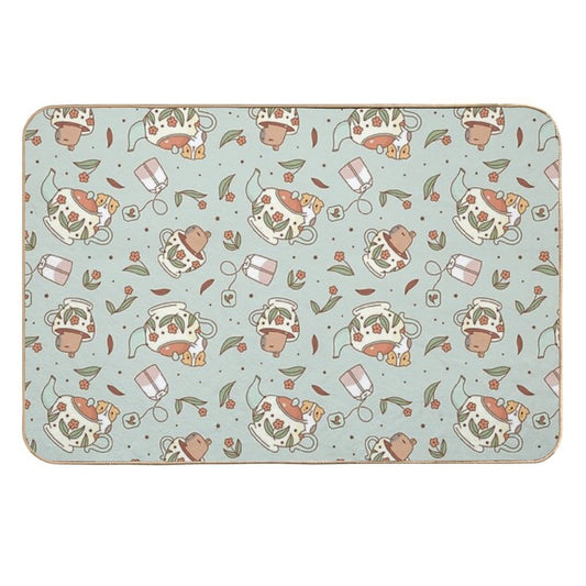 Guinea Pig And Capybara Tea Party Pattern, Bubu And Moonch  Long-Lasting Bath Mat
