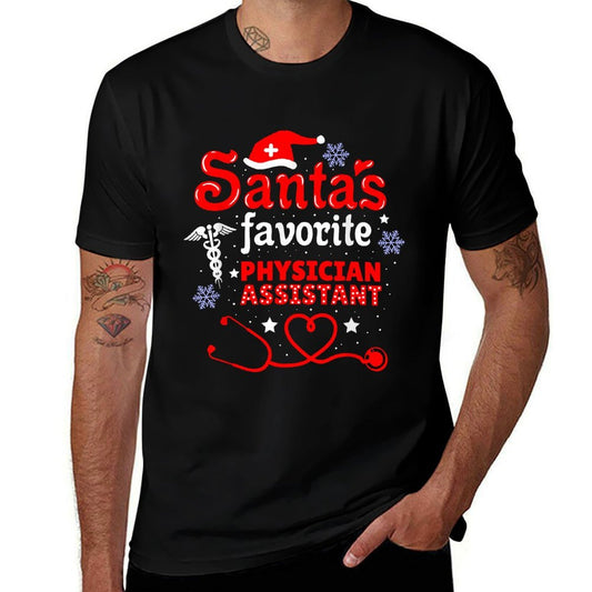 Santas Favorite Physician Assistant Christmas  Ribbed Collar T-Shirt