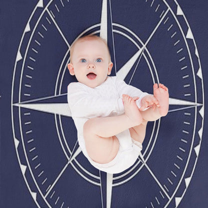 Navy Blue And White Nautical Ships Compass Rose Quick-dry Throw Blanket