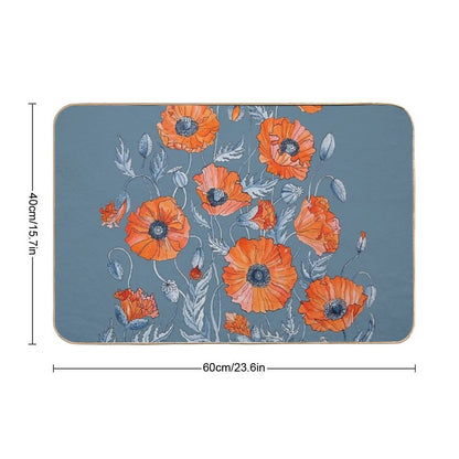 Poppies Floral Botanical Art  Absorbent Bath Mat