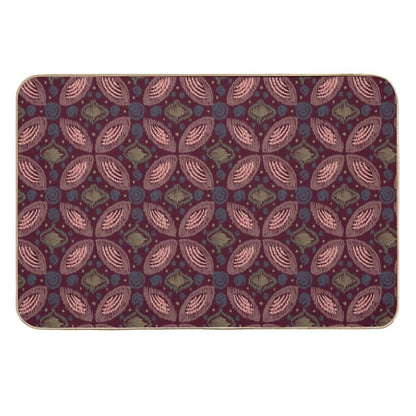 Textured Ikat Floral Swirl  Earth-Toned Abstract Ethnic Pattern  Rapid-Drying Bath Mat