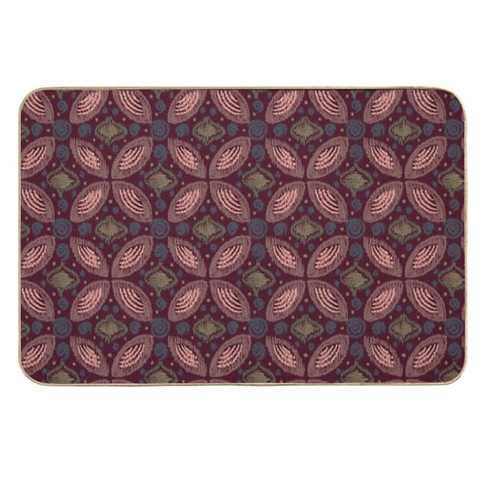 Textured Ikat Floral Swirl  Earth-Toned Abstract Ethnic Pattern  Rapid-Drying Bath Mat