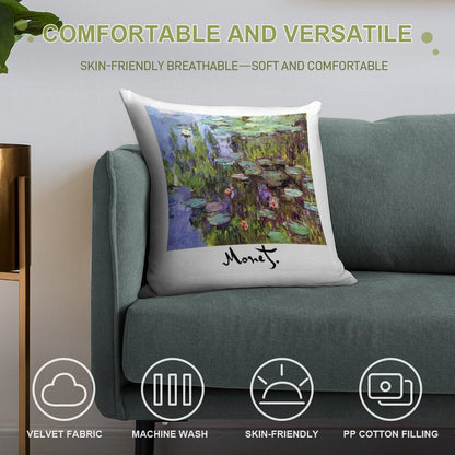 Monet - Waterlilies (Nympheas) Soft Reinforced Edging Throw Pillow