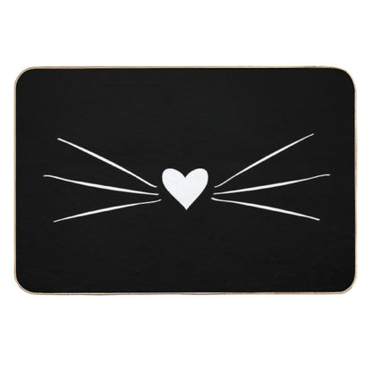 White Cat Heart Nose & Whiskers  Easy To Clean Bath Mat