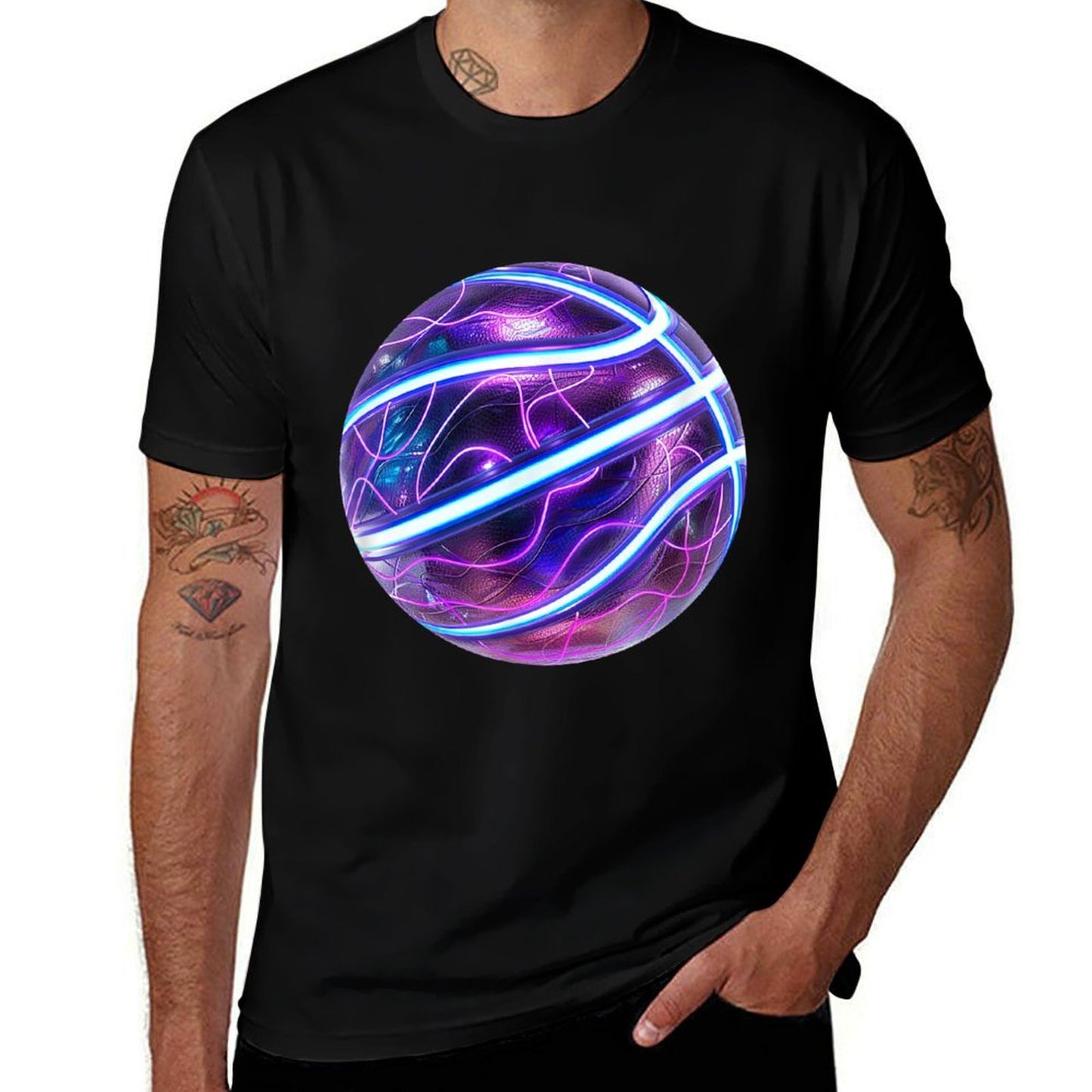 Basketball Ball Sports Purple Blue  Summer-ready Fabric T-Shirt