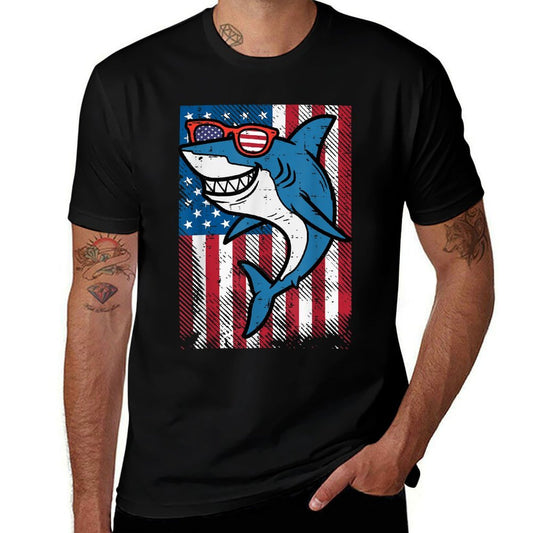 4th July Shark US Independence Day America Men Boys Kid  Cotton T-Shirt