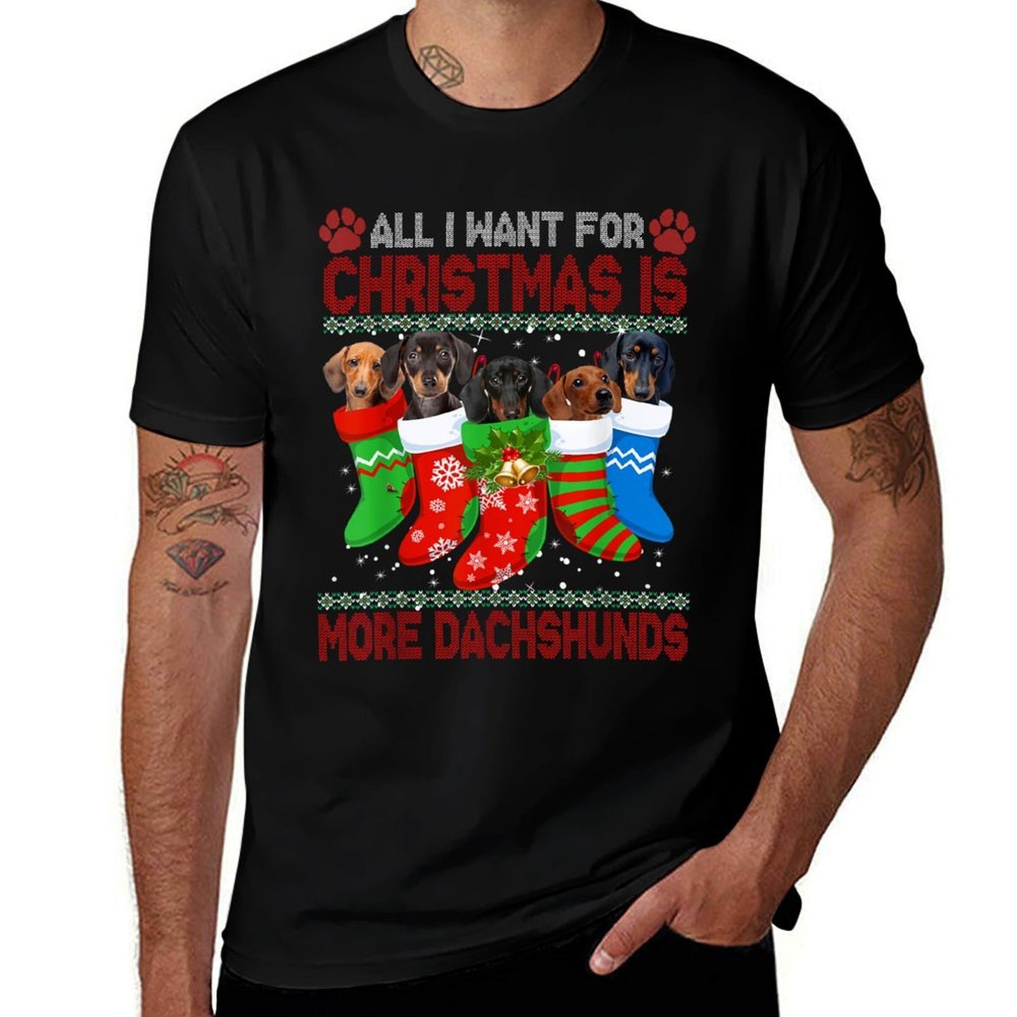 I Want For Christmas Is More Dachshunds Ugly Xmas Dog Lovers Men Women Kids  Soft T-Shirt