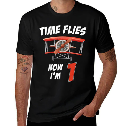 Kids 1 Year Old Birthday Time Flies Airplane Lover Pilot Crew  Moisture-wicking T-Shirt