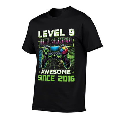 Level 9 Unlocked Video Game 9th Birthday Gamer Boys Son  High-quality Stitching T-Shirt