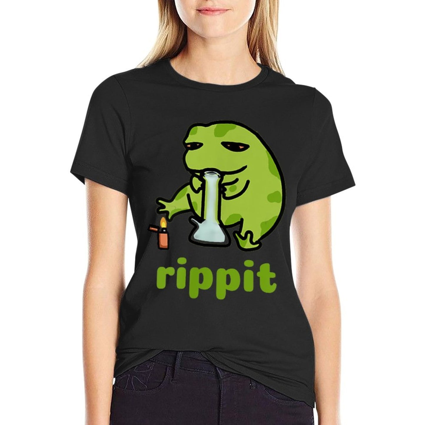 Rippit Stoner Frog  Weed, Marijuana Smoker, Cannabis 420  Stretchy T-Shirt