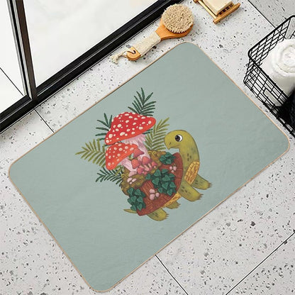 Mushroom Planty Turtle  Stain-Proof Bath Mat