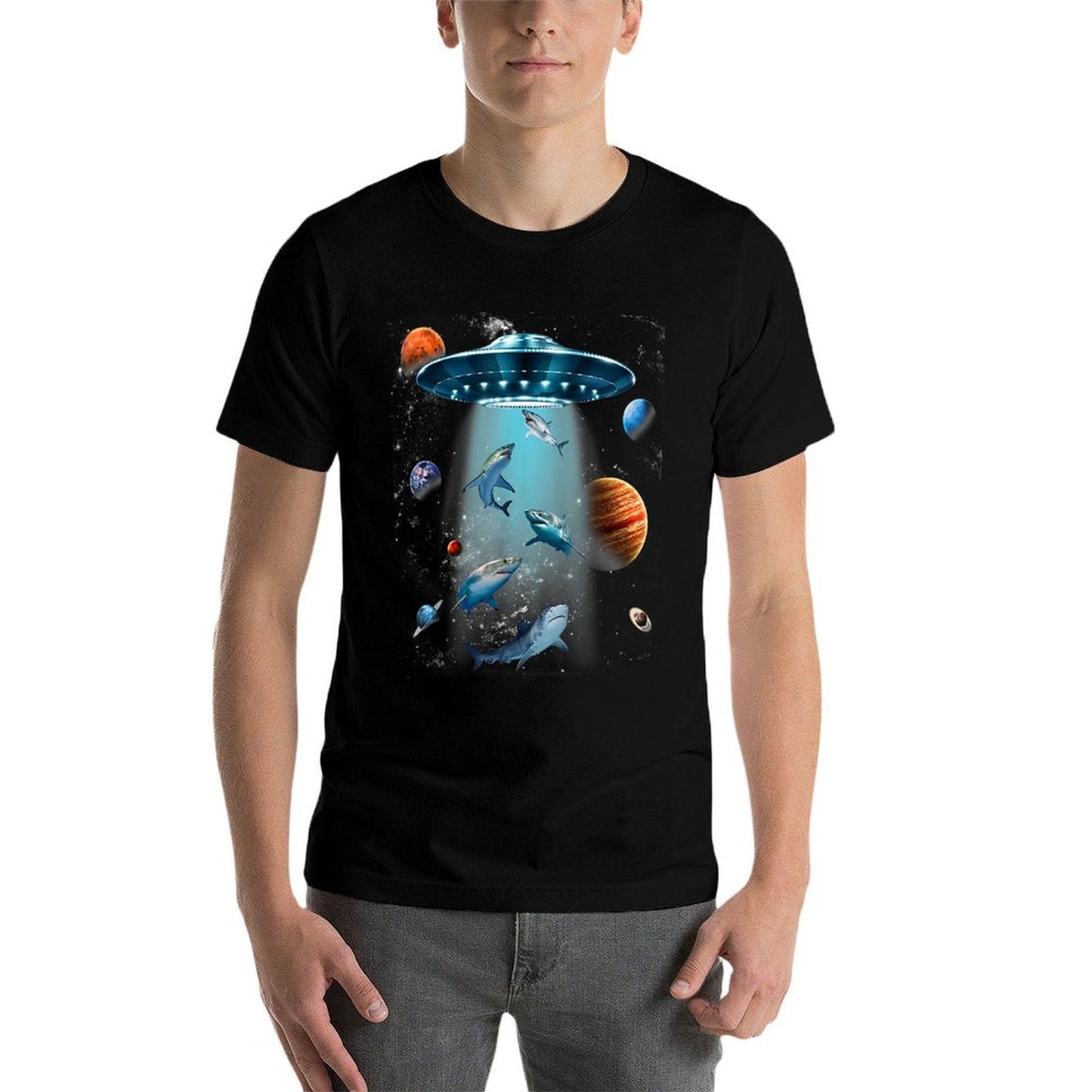 Galaxy Fish Shark Space UFO Alien Stars Sea Ocean Sharks  Stretchy T-Shirt