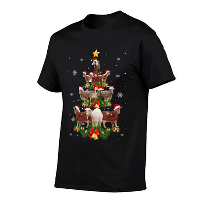 Goat Christmas Pajama Xmas Goats Tree Lights Santa Hat  Relaxed-fit T-Shirt