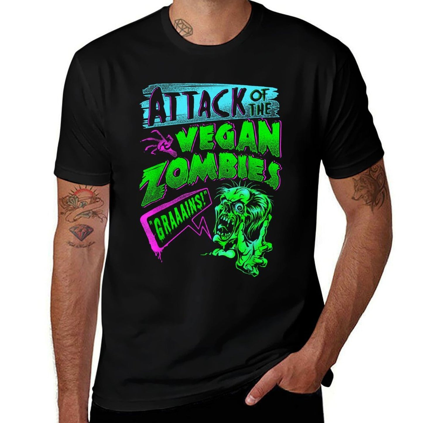 Attack of The Vegan Zombies Vegetarian Halloween  Rolled Sleeves T-Shirt