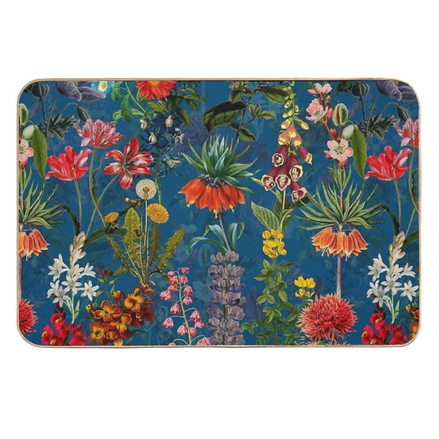 Vintage Blue Springflower Meadow Botanical Night Garden  Odorless Bath Mat