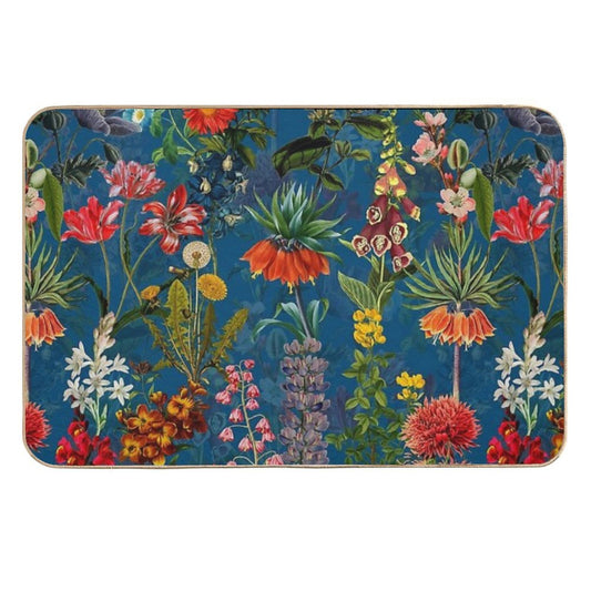Vintage Blue Springflower Meadow Botanical Night Garden  Odorless Bath Mat