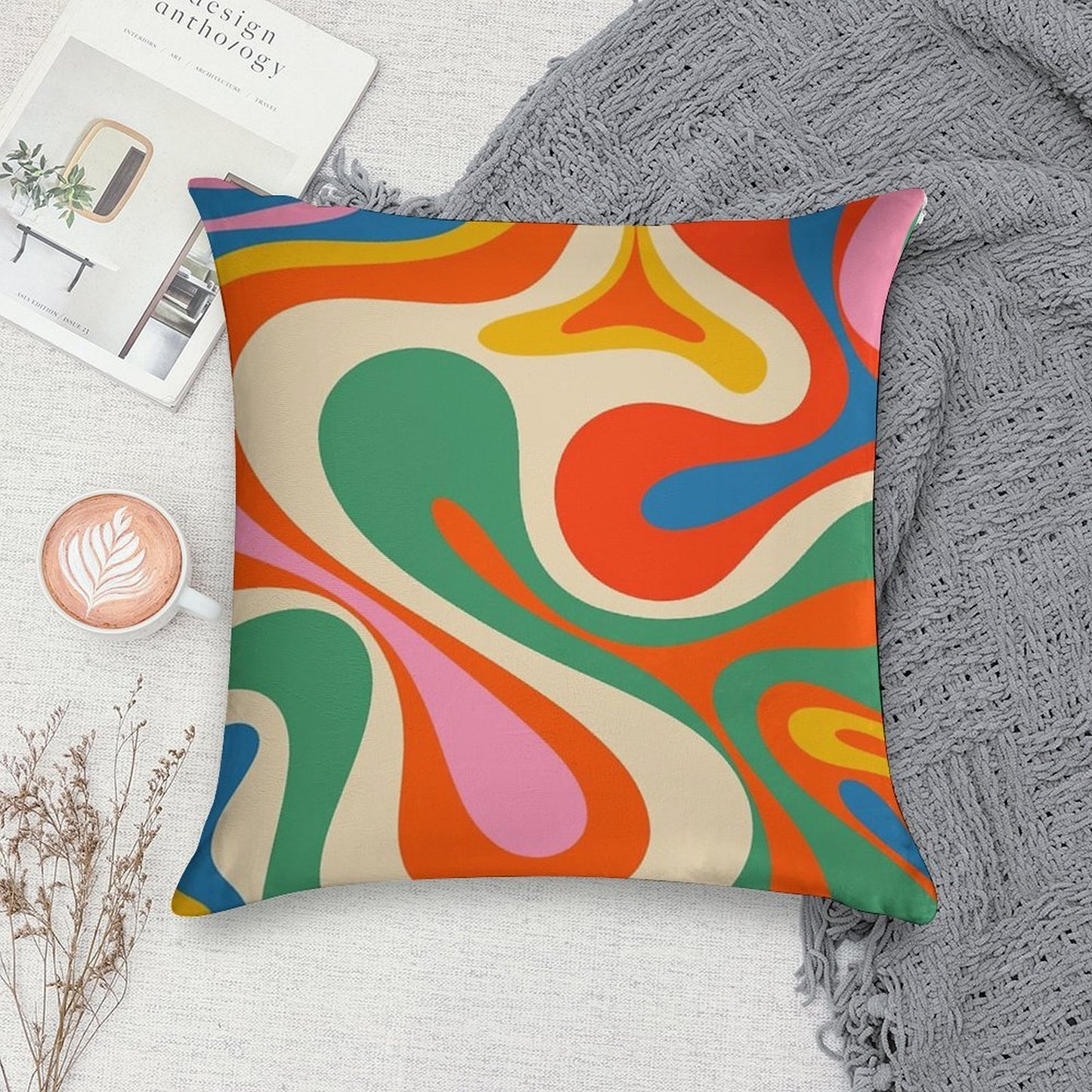 Mod Swirl Colorful Retro Abstract Pattern in Rainbow Pop Colours Soft High-Density Material Throw Pillow