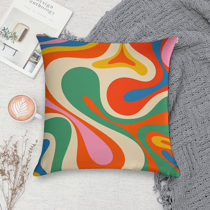 Mod Swirl Colorful Retro Abstract Pattern in Rainbow Pop Colours Soft High-Density Material Throw Pillow