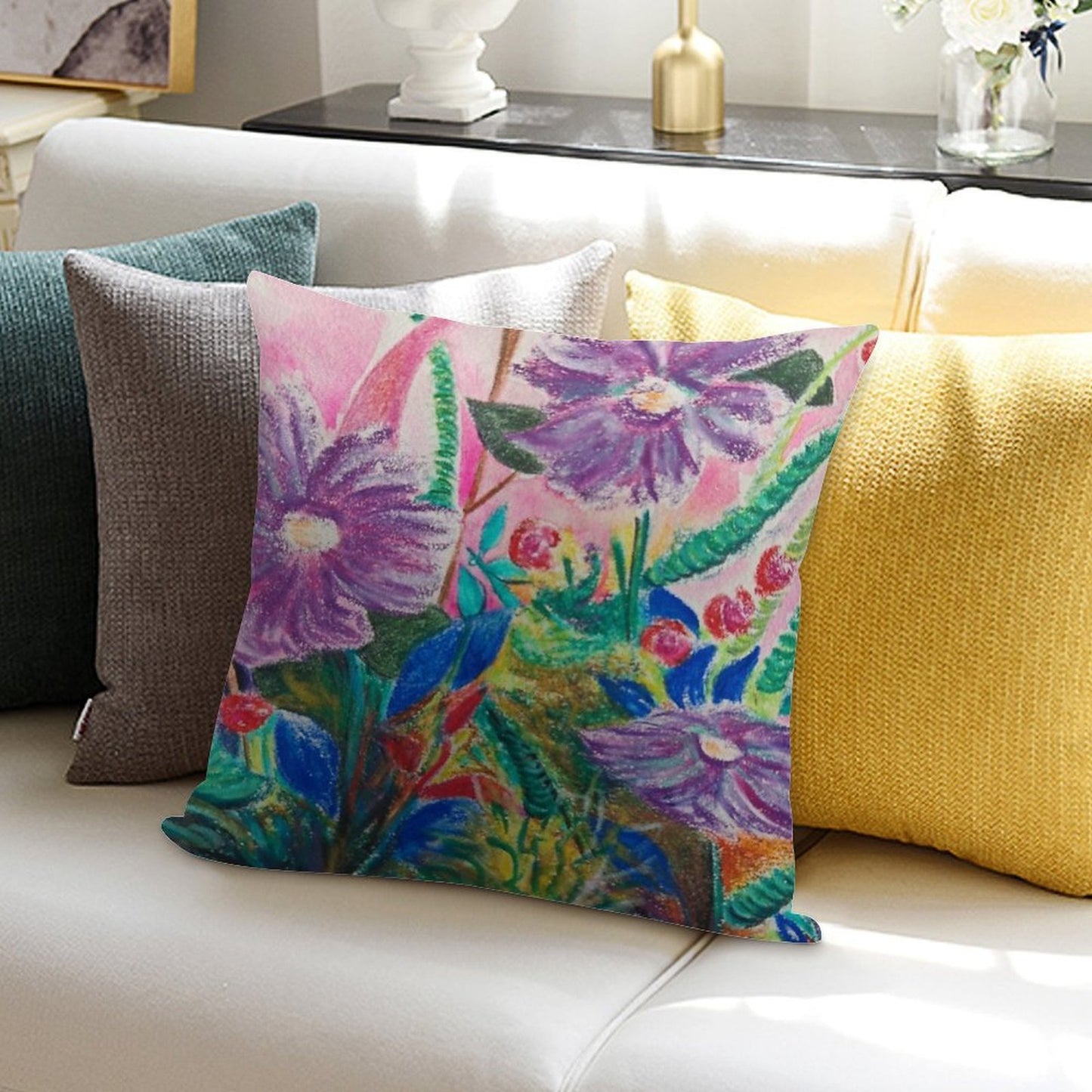 Flower Power Soft Reinforced Edging Throw Pillow