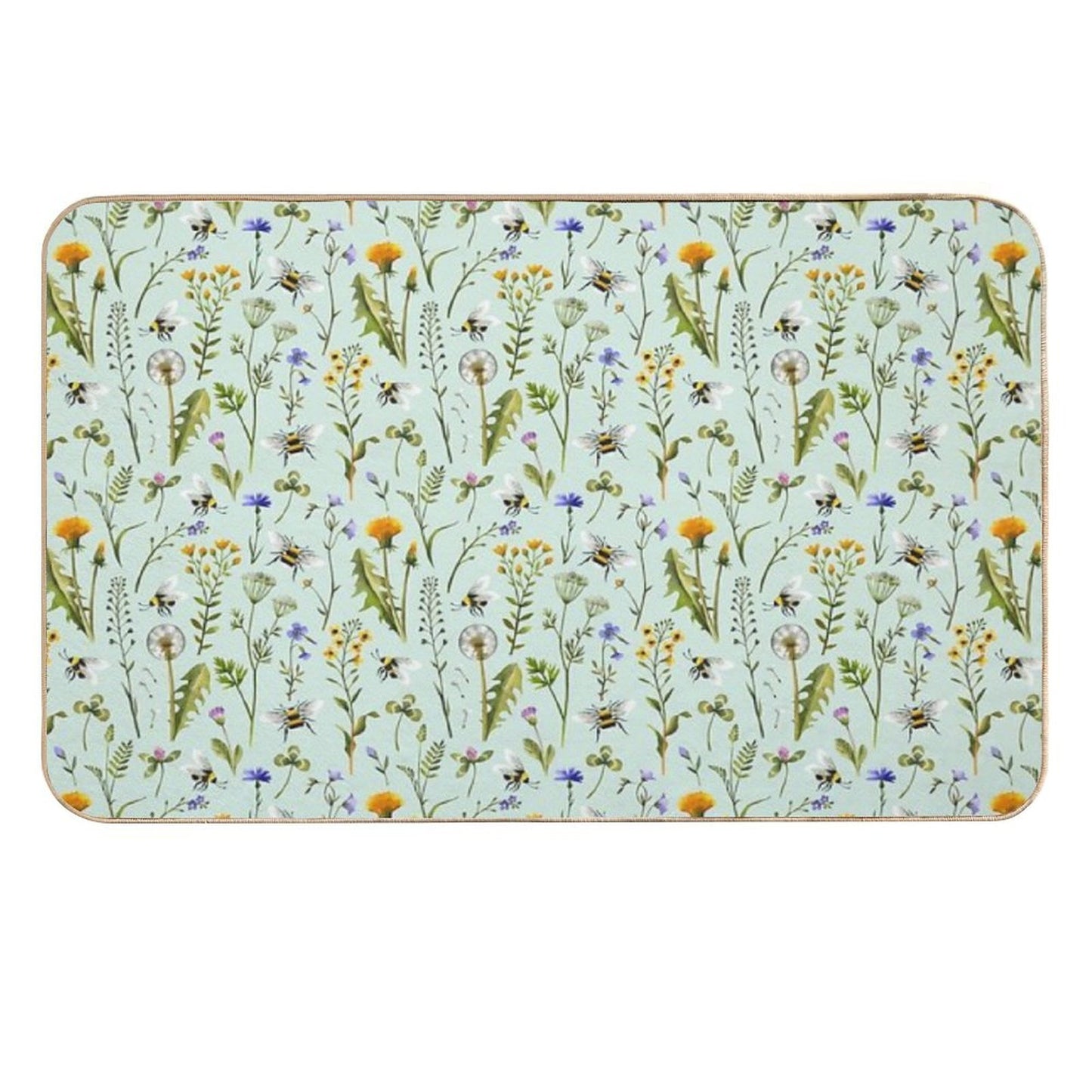 Bees And Wildflowers on Mint  Eco-Friendly Bath Mat