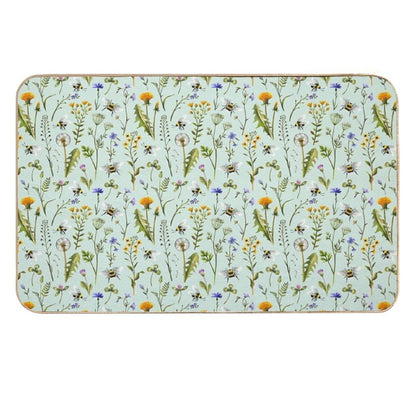 Bees And Wildflowers on Mint  Eco-Friendly Bath Mat