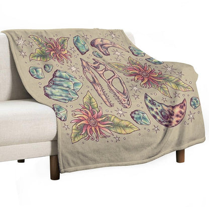 Deinonychus Dreams  Dinosaur Botanical Art Gift-ready Throw Blanket