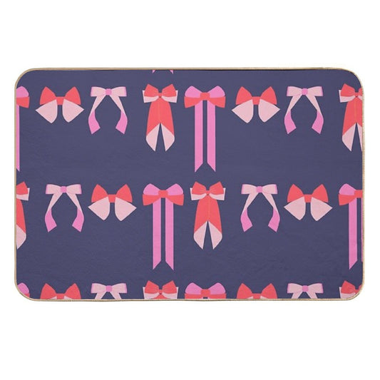 Cute Bows with Ribbons Pattern on Blue Background  High-Traffic Bath Mat