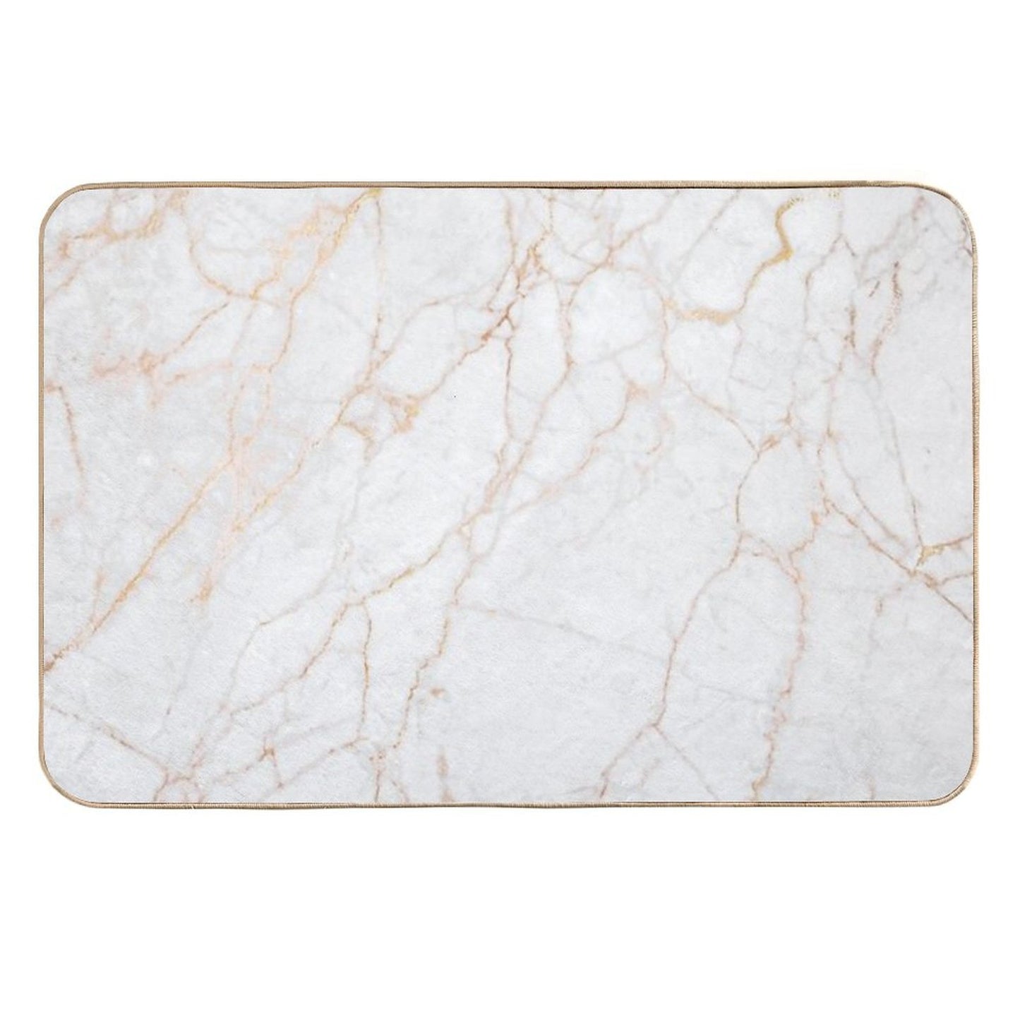 White Faux Marble with Gold Glitter Veins  Repositionable Bath Mat