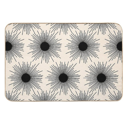 Sunburst Mid-Century Modern Sun Pattern in Black And Almond Cream  Easy Maintenance Bath Mat