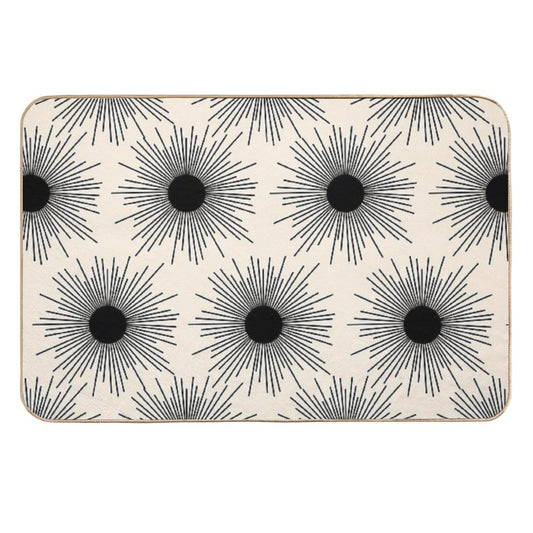Sunburst Mid-Century Modern Sun Pattern in Black And Almond Cream  Easy Maintenance Bath Mat
