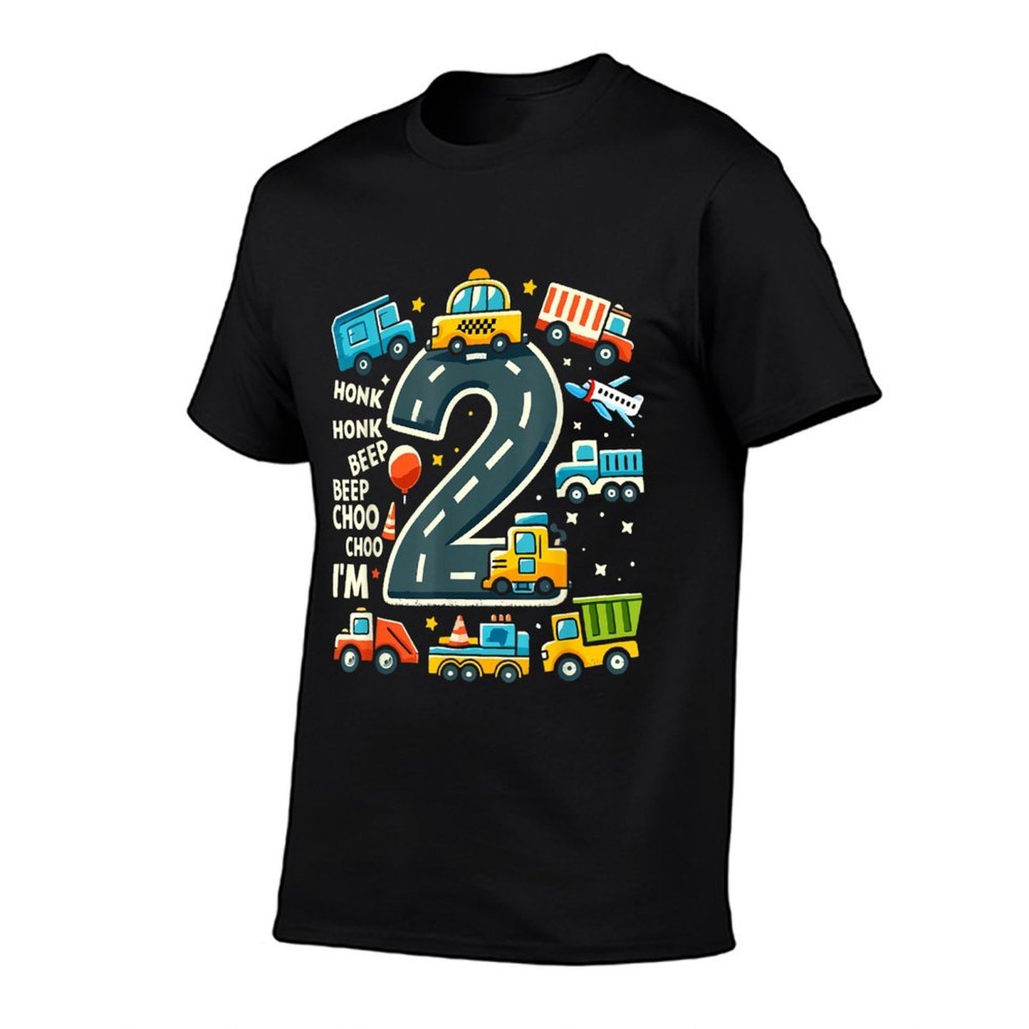 2 Year Old Birthday Boy Truck Car Transportation  Polyester Blend T-Shirt