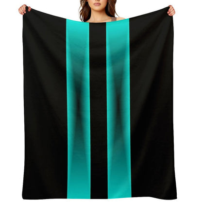Cyan to Black Fade Stripes with Black Background Durable Throw Blanket