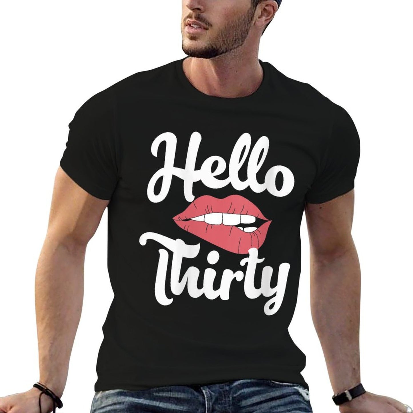 Womens 30th Birthday Shirt Hello 30 with Lips  Breathable T-Shirt