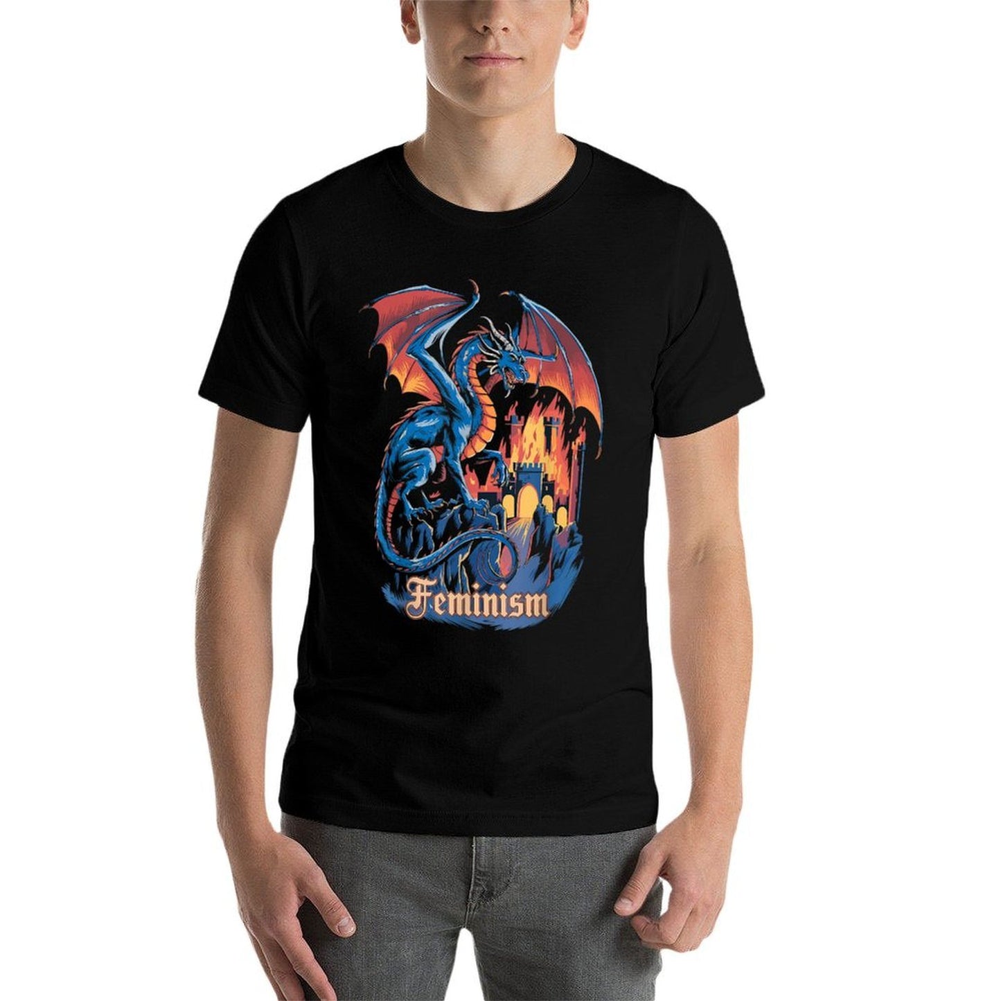 Feminism Dragon Fantasy Vintage Feminist Graphic  Easy-care T-Shirt