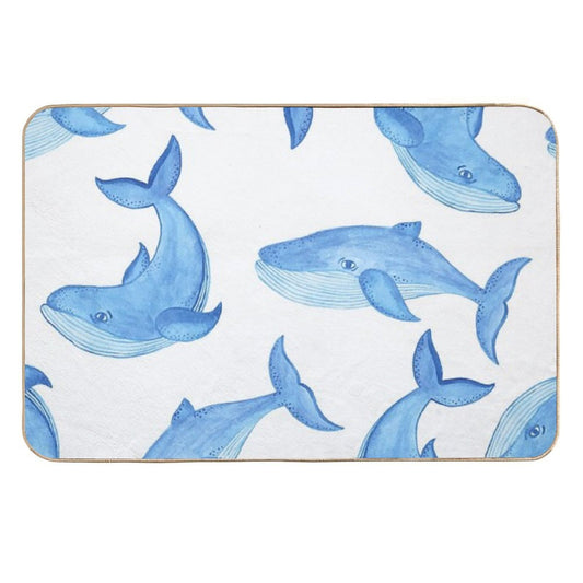 Blue Whales Pattern  Dirt-Trapping Bath Mat