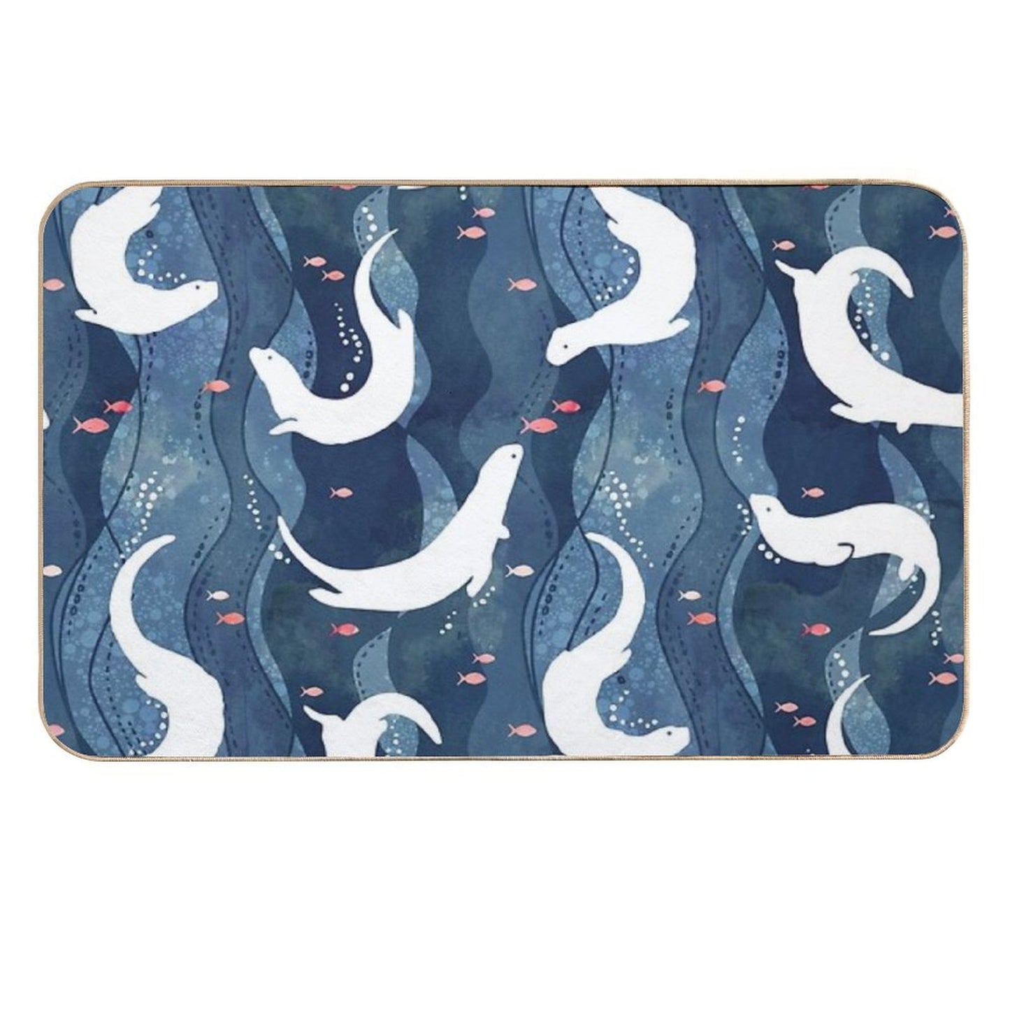 Swimming Otters on Navy Blue  Versatile Bath Mat