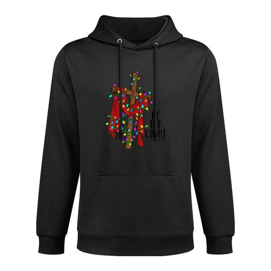 Christmas Cross with Xmas Lights Be The Light Bible Quote Relaxed Fit Hoodie