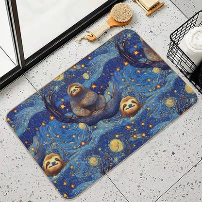 Starry Night of Happy Sloths  Dirt-Trapping Bath Mat