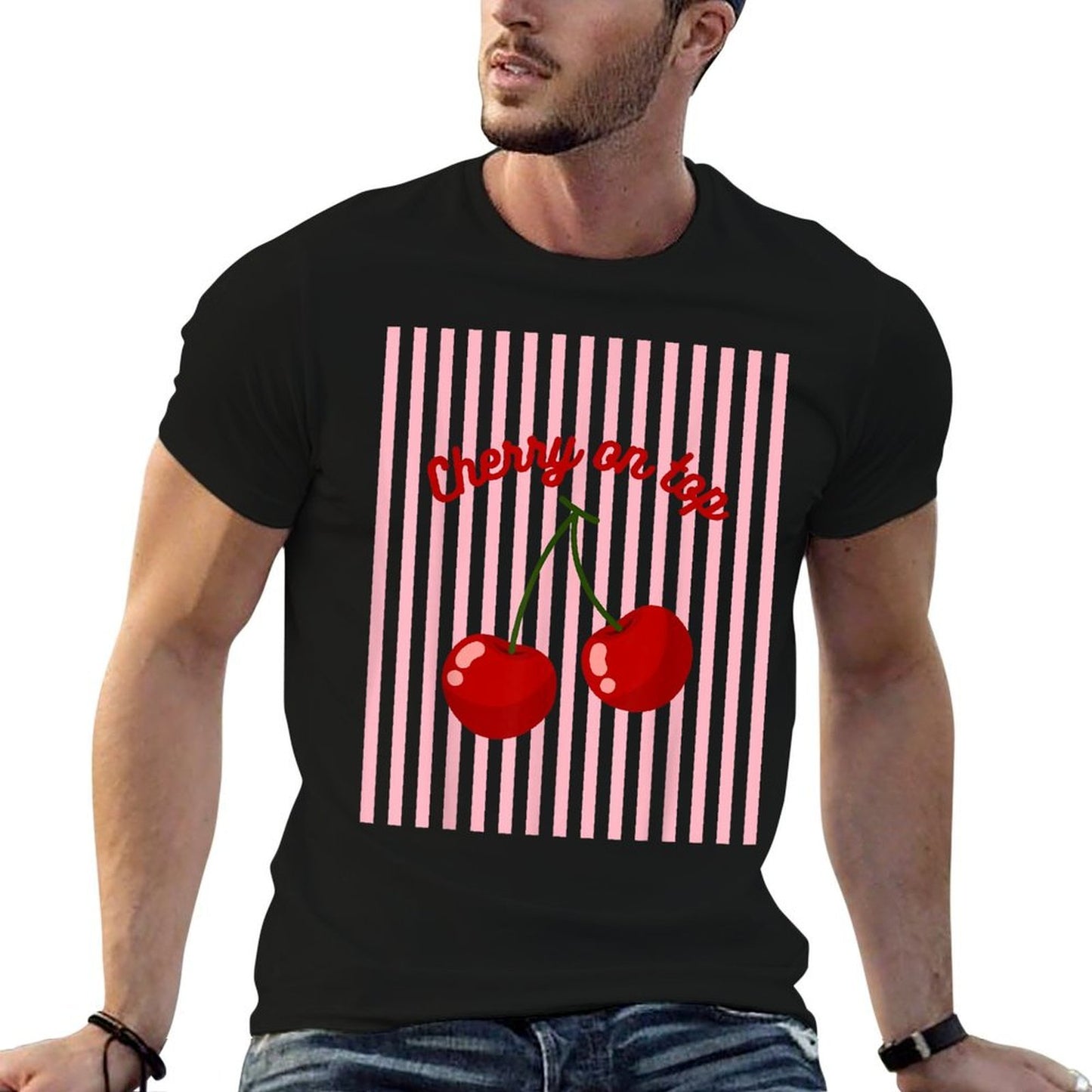 Cherry on Top Cherry Pink Striped Cherry Girl Aesthetic  Vintage-inspired T-Shirt